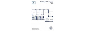 A floor plan for a 3 bedroom, 2.5 bathroom apartment with terrace.