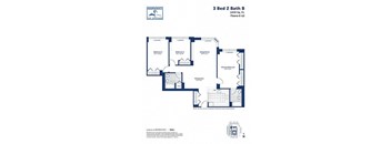 A blueprint of a 3 Bedroom, 2 Bathroom apartment sized at 1459 square feet with 6-12 floors.