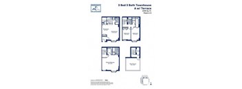 A floor plan for a 3 Bed 3 Bath Townhouse with a terrace.