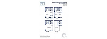 A floor plan for a 3 Bed 3 Bath Townhouse with a terrace.