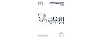 A floor plan for a 3 Bed 3 Bath Townhouse with 1 terrace and 2 balconies.