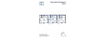 A blueprint of a 3 Bed 3 Bath Townhouse.
