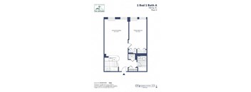 A floor plan for a 1 Bed 1 Bath apartment at The Shipyard.