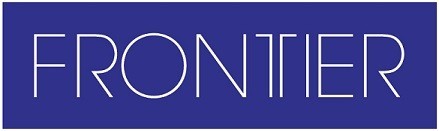 A blue sign with the word Frontier on it.