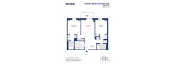A blueprint of a 2 Bed 2 Bath apartment with a balcony.