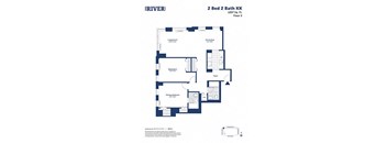 A floor plan for a 2 Bed 2 Bath KK apartment.