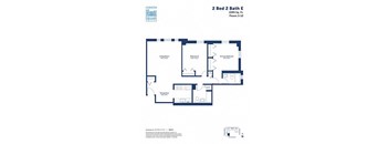 A floor plan for a 2 Bed 2 Bath apartment at Hudson Square.