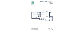 A floor plan for a 1 Bed 1 Bath apartment with Balcony.