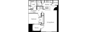 one bedroom one bathroom floorplan