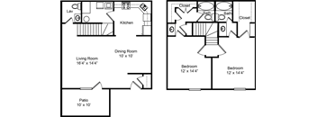 1280 sqft 2 bedroom floor plan