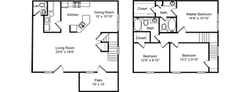 a floor plan of a home with two bedrooms and two bathrooms