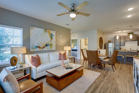 a living room with a couch and a coffee table
