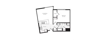 1 Bedroom 1 Bathroom Floor Plan 685 Square feet