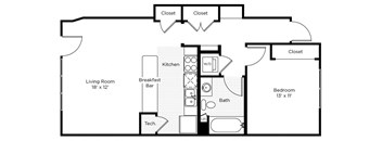 1A-N 1 Bedroom 1 Bathroom Floor Plan