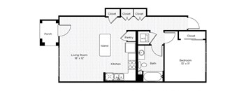 1A-S 1 Bedroom 1 Bathroom Floor Plan