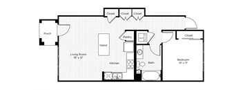 1A-S 1 Bedroom 1 Bathroom Floor Plan