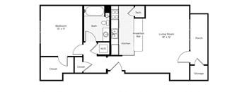 1B-N 1 Bed 1 Bath Floor Plan