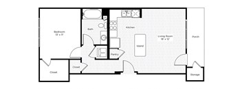 1B-S 1 Bed 1 Bath Floor Plan