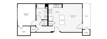 1B-S 1 Bed 1 Bath Floor Plan
