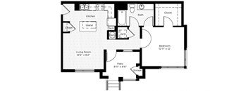 1BA West 1 Bedroom 1 Bathroom Floor Plan