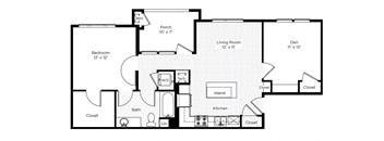 1BA-S 1 Bed 1 Bath Floor Plan with Den