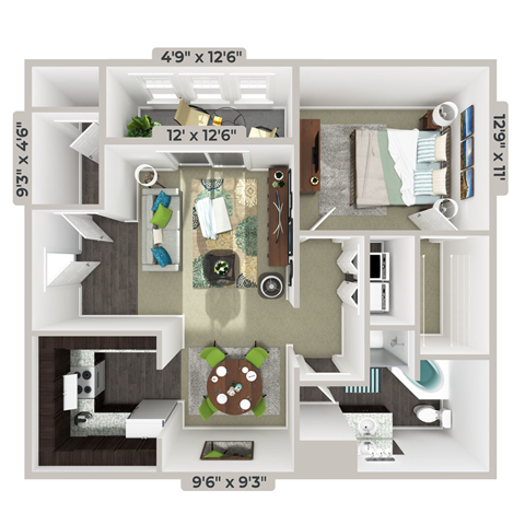 1 bedroom 1 bathroom floorplan