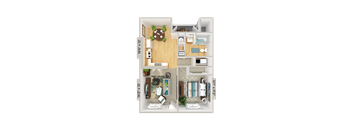 1 bedroom 1 bathroom floorplan at Patriot Point Apartment Homes, Spring Lake 