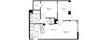 1C-N 1 Bedroom 1 Bathroom Floor Plan