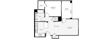 1C-S 1 Bedroom 1 Bathroom Floor Plan