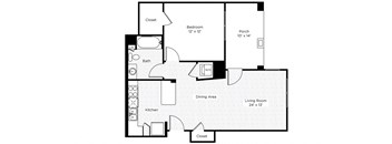 1C-S 1 Bedroom 1 Bathroom Floor Plan