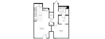 1D-N 1 Bedroom 1 Bathroom Floor Plan