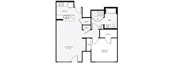 1D-S 1 Bedroom 1 Bathroom Floor Plan