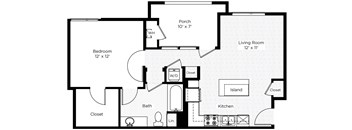 1DB-N 1 Bedroom 1 Bathroom Floor Plan