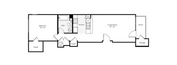 1E-N 1 Bedroom 1 Bathroom Floor Plan