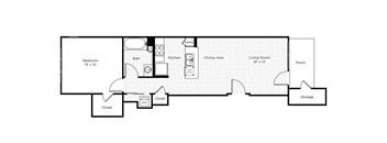 1E-S 1 Bedroom 1 Bathroom Floor Plan