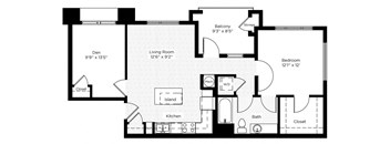 1EA West 2 Bedroom 2 Bathroom Floor Plan