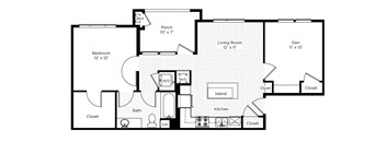 1EB-N 1 Bedroom 1 Bathroom with Den Floor Plan