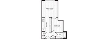 1F-R 1 Bedroom 1 Bathroom Floor Plan