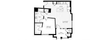 1FA West 1 Bedroom 1 Bathroom Floor Plan