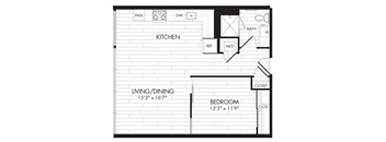 1K-R 1 Bedroom 1 Bathroom Floor Plan