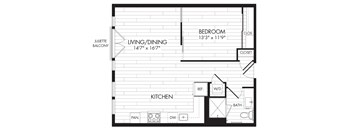 1L-L 1 Bedroom 1 Bathroom Floor Plan