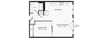 1L-LA 1 Bedroom 1 Bathroom Floor Plan