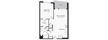 1M 1 Bedroom 1 Bathroom Floor Plan
