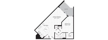 1N-R 1 Bedroom 1 Bathroom Floor Plan
