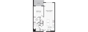 1P-R 1 Bedroom 1 Bathroom Floor Plan