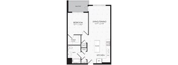 1P-RA 1 Bedroom 1 Bathroom Floor Plan