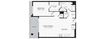 1Q 1 Bedroom 1 Bathroom Floor Plan