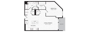 1T-R 1 Bedroom 1 Bathroom Floor Plan