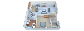 1 Bed 1 Bath Floorplan at Las Villas De Kino Apartments, Arizona, 85706