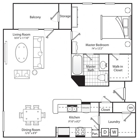 One Bedroom One Bath 975 Square Feet